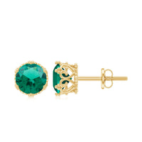 Rosec Jewels solitaire lab-created emerald stud earrings in crown setting, showcasing sparkling green emeralds on a white background.