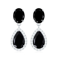 4.75 CT Lab Created Black Diamond Classic Teardrop Earrings with Diamond Halo
