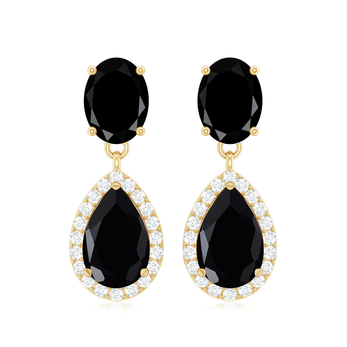 4.75 CT Lab Created Black Diamond Classic Teardrop Earrings with Diamond Halo