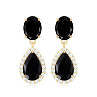 4.75 CT Lab Created Black Diamond Classic Teardrop Earrings with Diamond Halo