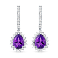 Natural Amethyst Bridal Earrings with Diamond Halo