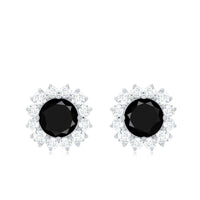 Certified real black spinel stud earrings with diamond halo from Rosec Jewels, showcasing elegant black gemstones with sparkling diamond accents.