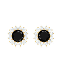 Certified real black spinel stud earrings with diamond halo from Rosec Jewels, showcasing sparkling black stones and elegant design.