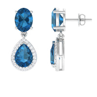 Rosec Jewels 4.5 CT London Blue Topaz and Diamond dangle earrings featuring vibrant blue gemstones and sparkling accents.