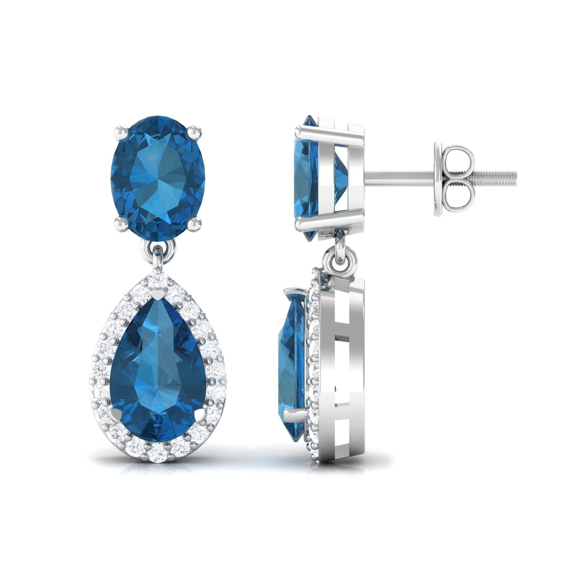Rosec Jewels 4.5 CT London Blue Topaz and diamond dangle earrings with elegant drop design and sparkling stones.