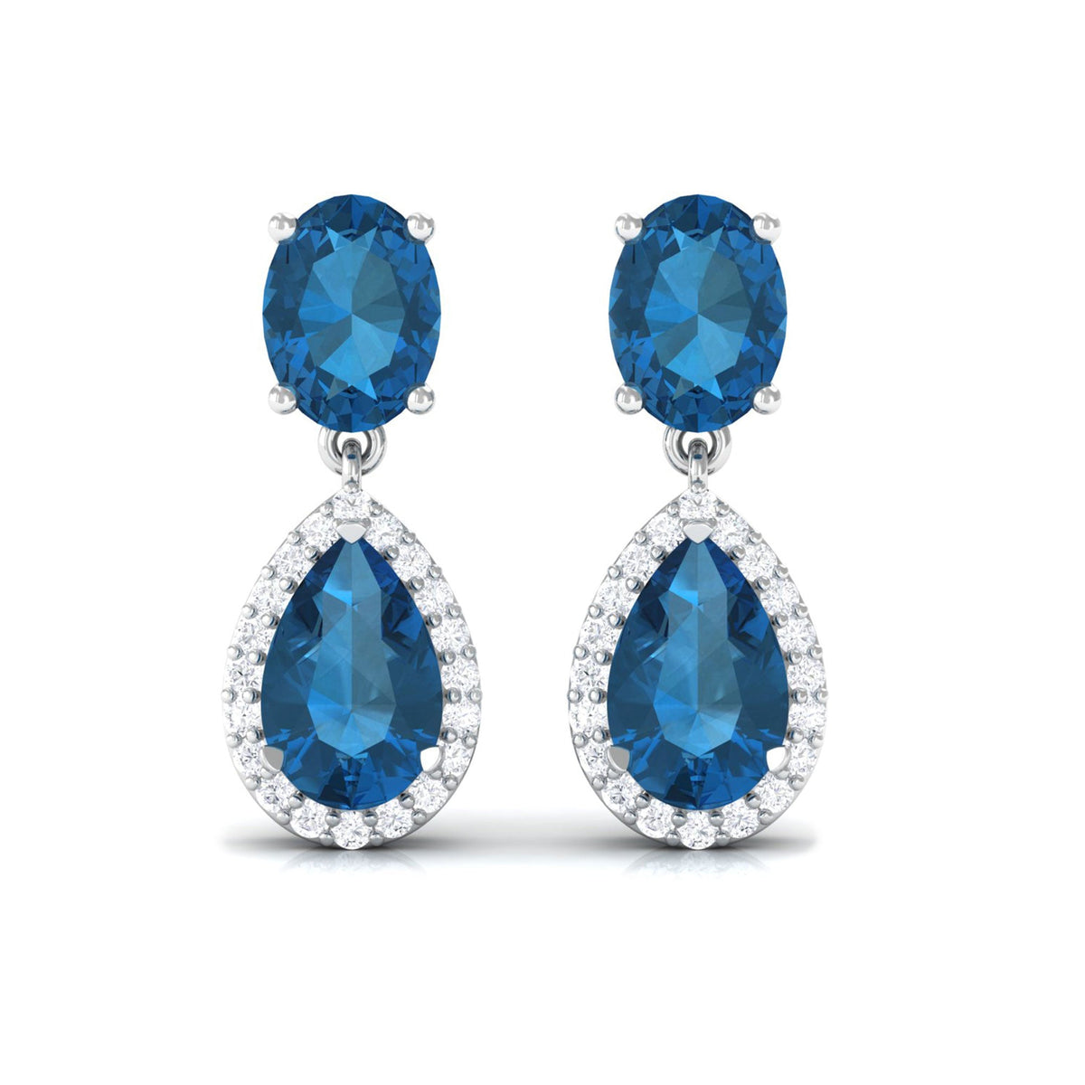 Rosec Jewels 4.5 CT London Blue Topaz and Diamond dangle earrings, showcasing sparkling gemstones and elegant drop design.