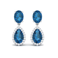 Rosec Jewels 4.5 CT London Blue Topaz and Diamond dangle earrings, showcasing sparkling gemstones and elegant drop design.