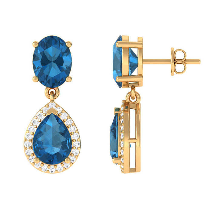 Rosec Jewels 4.5 CT London Blue Topaz and diamond dangle earrings with elegant drop design and sparkling gemstone accents.