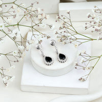 Black Onyx and Moissanite Bridal Teardrop Earrings