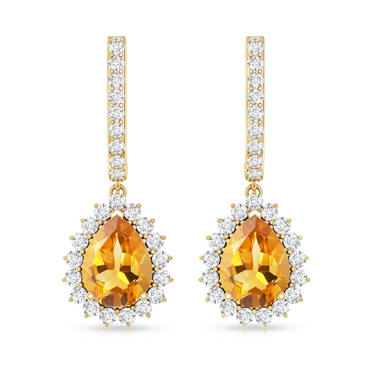 Genuine 6X8mm Pear Shape Citrine Drop Earrings with Moissanite