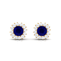 1.25 CT Natural Blue Sapphire and Diamond Halo Stud Earrings