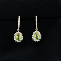 2 Carat Peridot and Diamond Bridal Teardrop Earrings