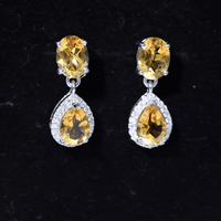 Natural 2 carat citrine and diamond teardrop earrings by Rosec Jewels, featuring sparkling gemstones and elegant design.