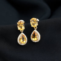 Natural 2 carat citrine and diamond teardrop earrings with gold settings from Rosec Jewels, showcasing elegant jewelry design.