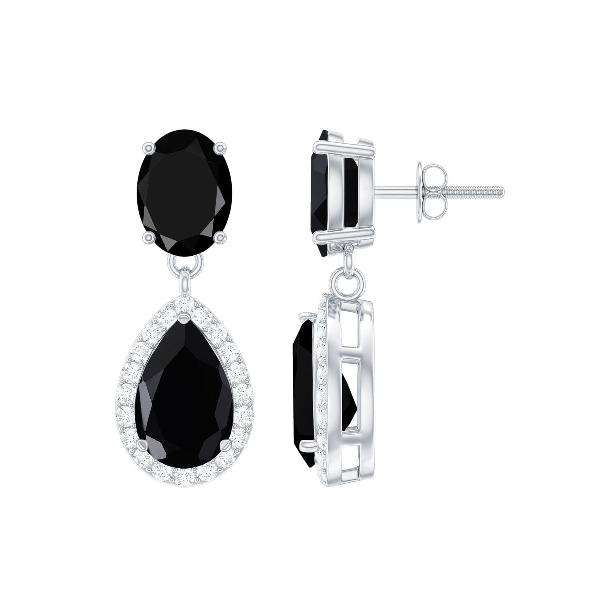 Rosec Jewels 3.75 CT black onyx and diamond dangle earrings with drop design, featuring polished black stones and sparkling accents.