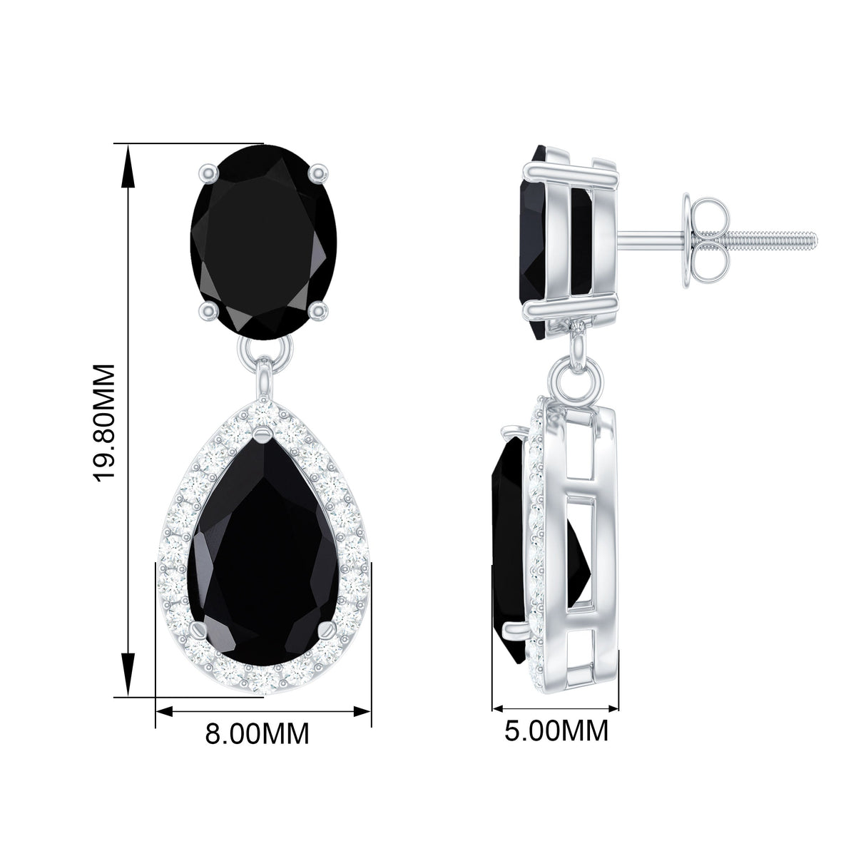 Rosec Jewels black onyx and diamond dangle earrings featuring 3.75 CT stones with elegant drop design.