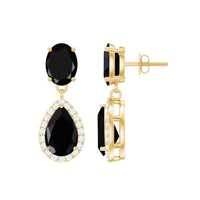 Black onyx and diamond dangle earrings with sterling silver hooks from Rosec Jewels featuring 3.75 CT gemstones.