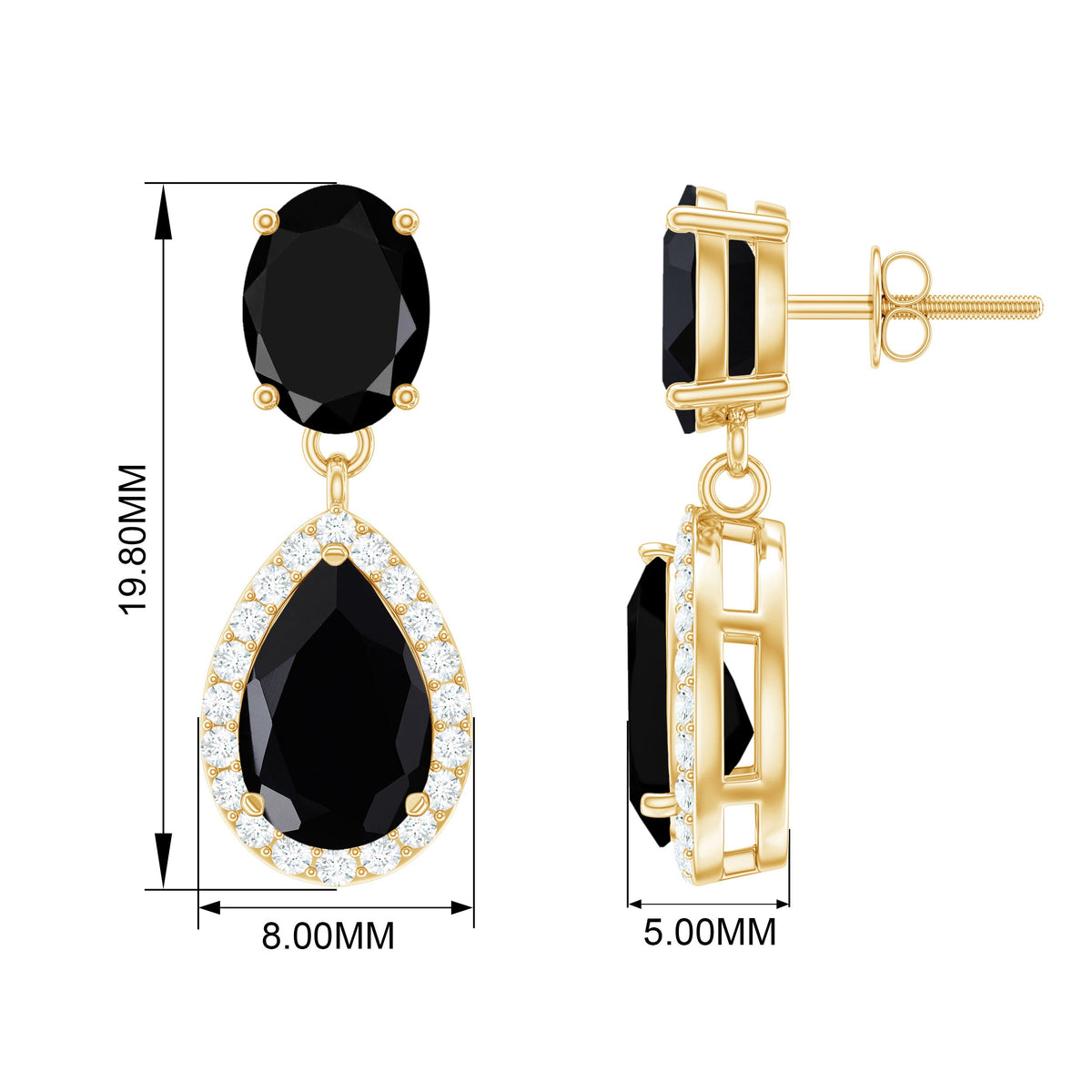 Rosec Jewels 3.75 CT black onyx and diamond dangle earrings featuring elegant drop design and sparkling gemstone accents.