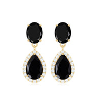 Black onyx and diamond dangle earrings by Rosec Jewels featuring 3.75 CT stones in elegant drop design.