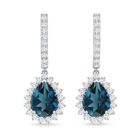 London Blue Topaz Teardrop Hoop Earrings with Diamond Halo