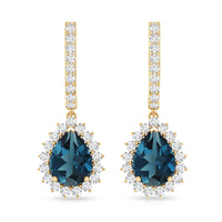 London Blue Topaz Teardrop Hoop Earrings with Diamond Halo