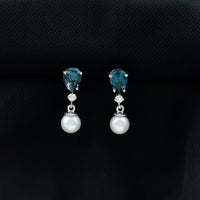 Genuine Freshwater Pearl Drop Earrings With London Blue Topaz