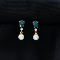 Genuine Freshwater Pearl Drop Earrings With London Blue Topaz