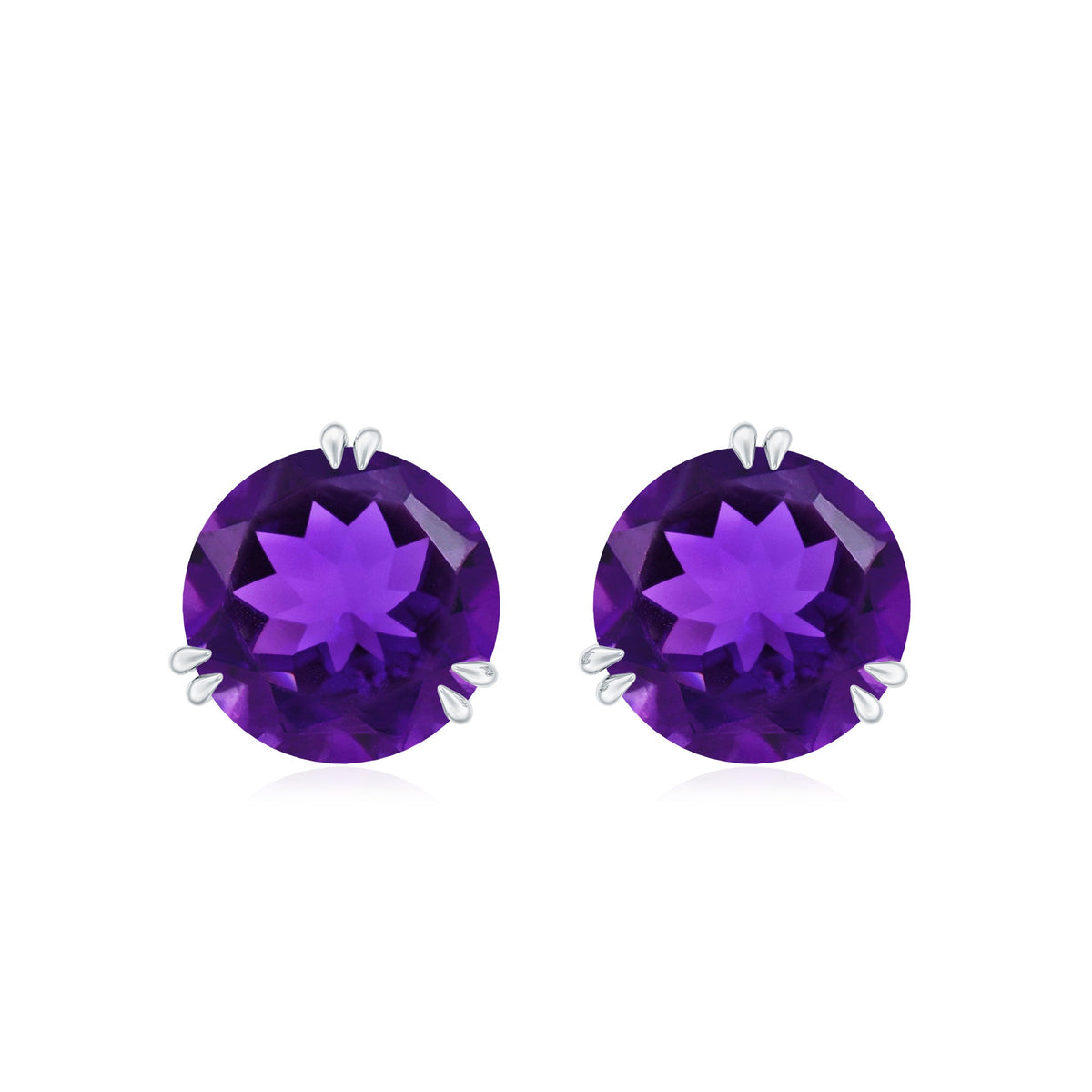 Natural 7mm Solitaire Amethyst Stud Earrings with Certificate