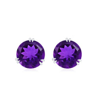 Natural 7mm Solitaire Amethyst Stud Earrings with Certificate