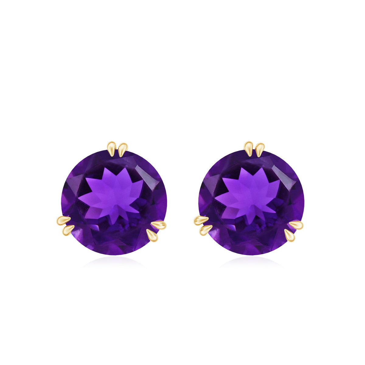 Natural 7mm Solitaire Amethyst Stud Earrings with Certificate