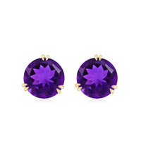 Natural 7mm Solitaire Amethyst Stud Earrings with Certificate