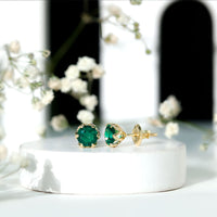 Lotus Basket Set 1.6 Carat Lab Created Emerald Solitaire Stud Earrings