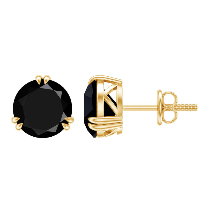 Black Onyx solitaire stud earring in claw setting by Rosec Jewels, showcasing a polished black gemstone on a silver stud.
