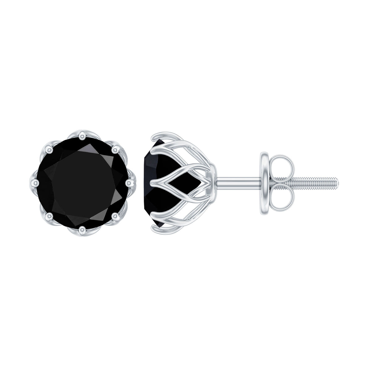 Natural 7mm black onyx earrings with screw back fastening by Rosec Jewels, showcasing polished black gemstone jewelry.