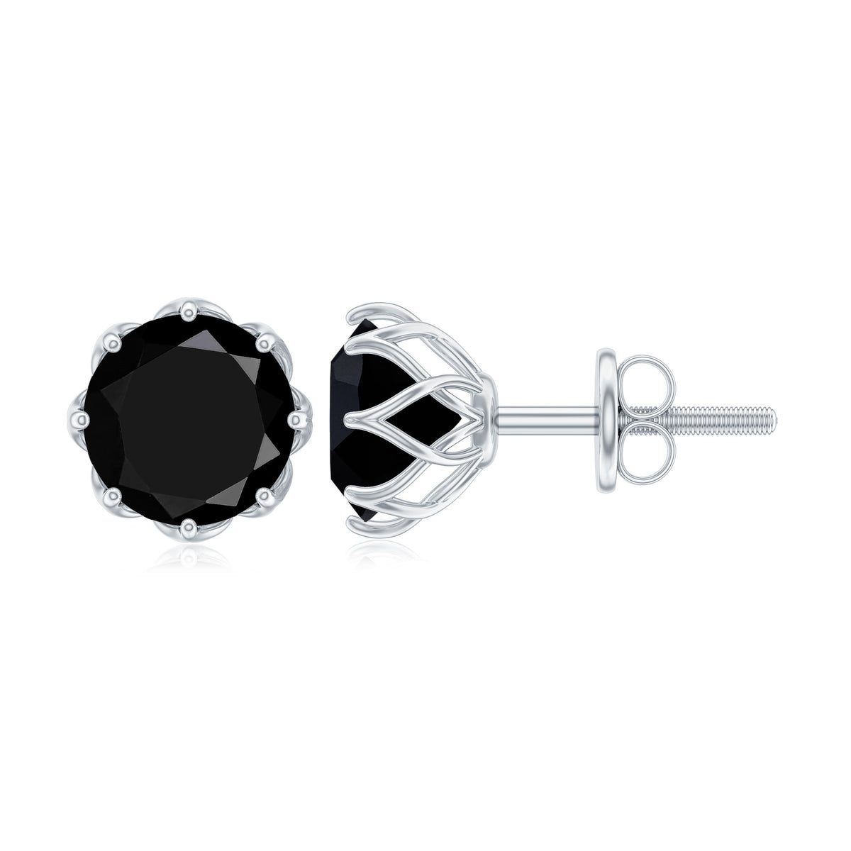 Natural 7mm black onyx earrings with screw back closure by Rosec Jewels, showcasing elegant gemstone jewelry.