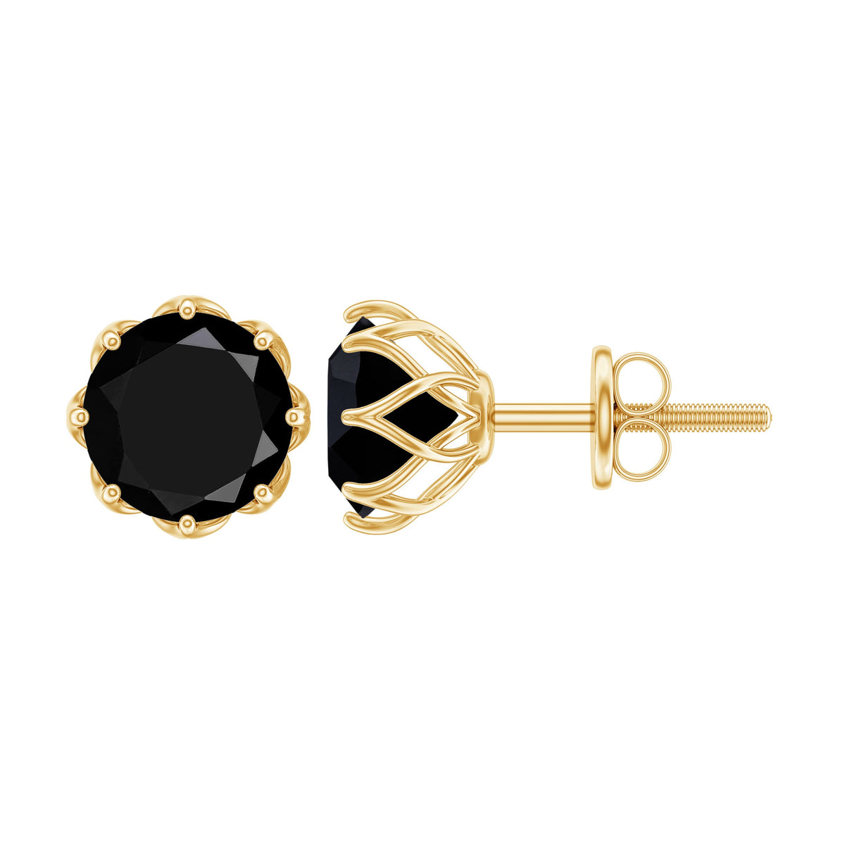 Genuine 7mm black spinel stud earrings with screw back by Rosec Jewels, showcasing the sparkling black gemstones on a silver setting.