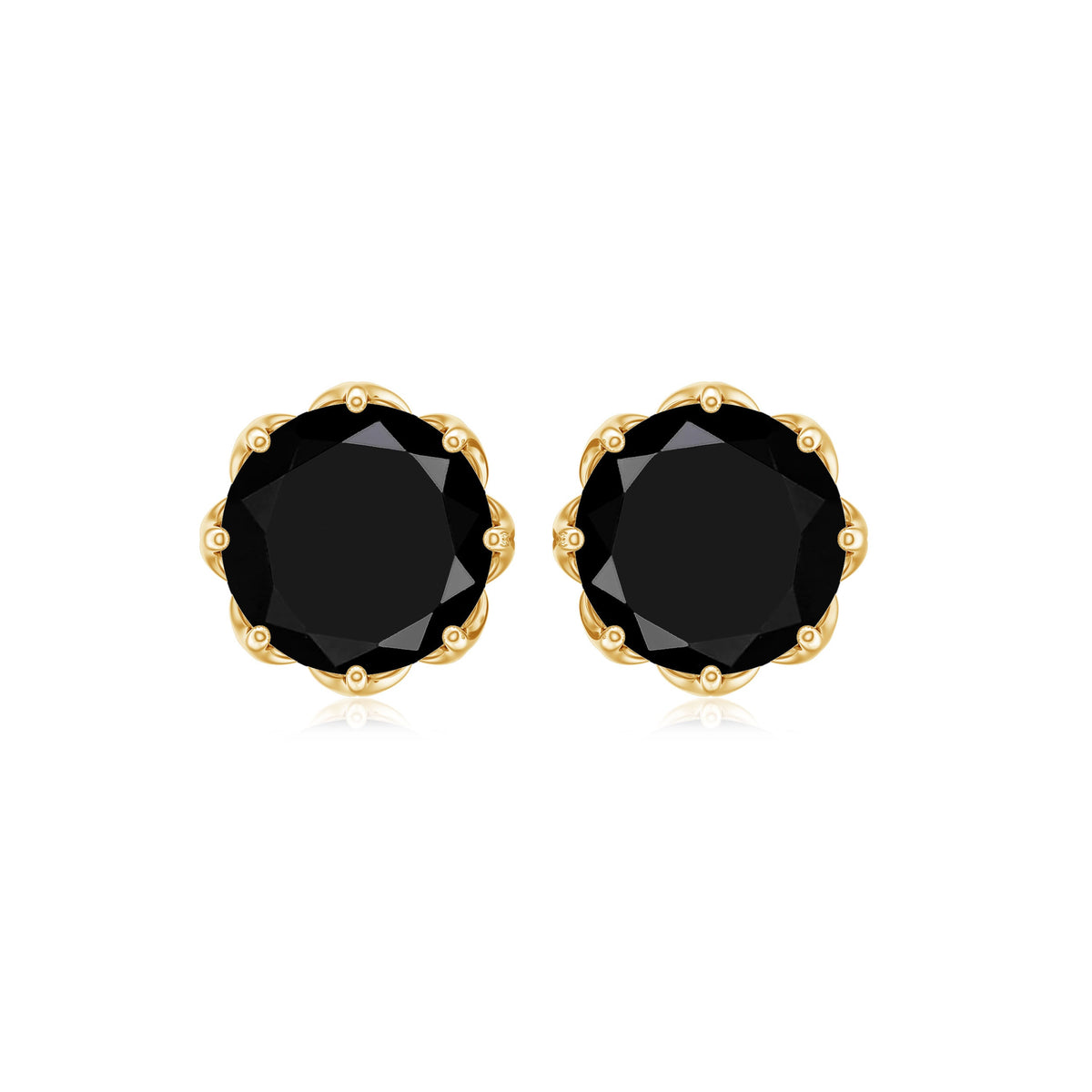 Genuine 7mm black spinel stud earrings with screw back from Rosec Jewels, showcasing the sparkling black gemstones and secure fastening.