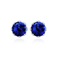 Round Lab Created Blue Sapphire Stud Earrings in Decorative Setting