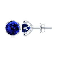 Round Lab Created Blue Sapphire Stud Earrings in Decorative Setting