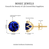 Round Lab Created Blue Sapphire Stud Earrings in Decorative Setting
