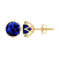 Round Lab Created Blue Sapphire Stud Earrings in Decorative Setting