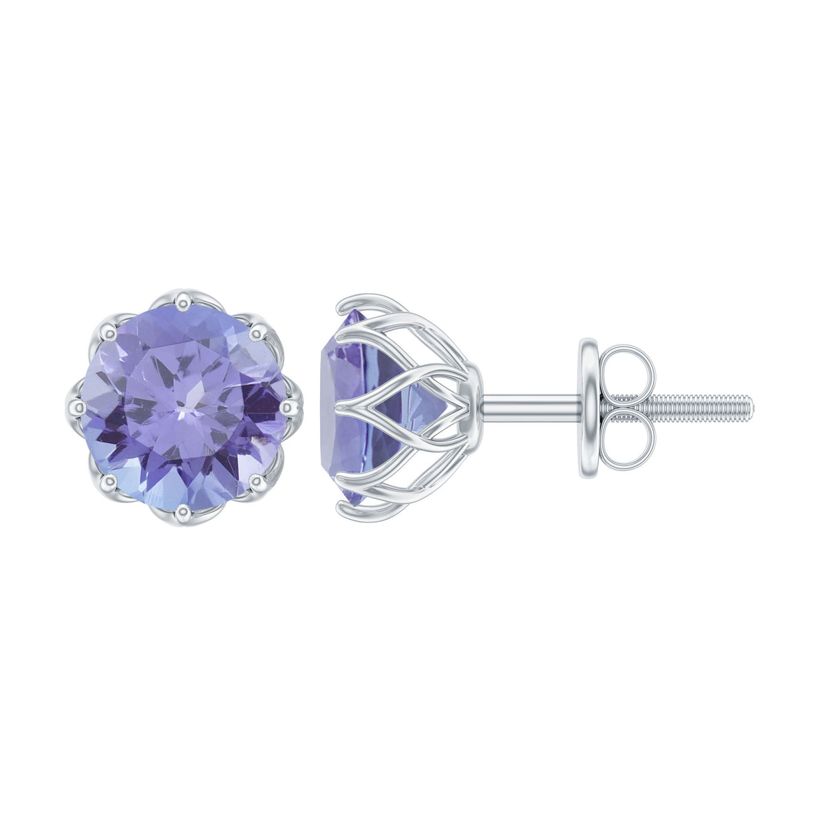 Rosec Jewels 1 Carat Tanzanite Stud Earrings featuring vibrant blue-purple tanzanite gemstones with silver settings.