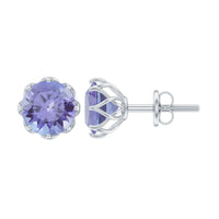 Rosec Jewels 1 Carat Tanzanite Stud Earrings featuring vibrant blue-purple tanzanite gemstones with silver settings.