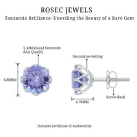 Rosec Jewels 1 Carat Tanzanite Stud Earrings featuring vibrant violet-blue gemstones set in elegant silver.