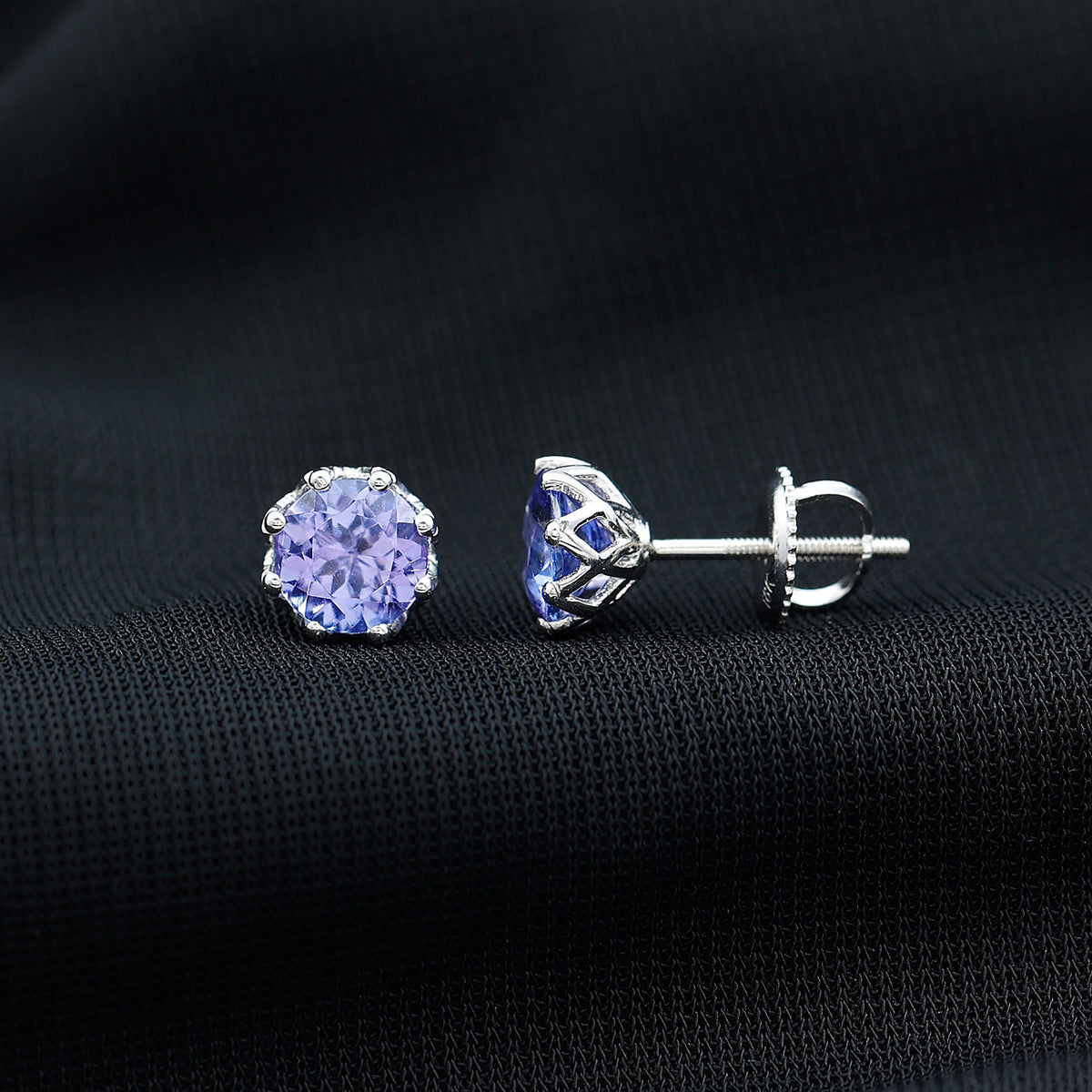 Rosec Jewels 1 Carat Tanzanite Stud Earrings featuring vibrant purple-blue tanzanite gemstones and classic stud design.