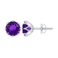 Natural amethyst solitaire stud earrings with screw back from Rosec Jewels, showcasing purple gemstones and secure fastening.