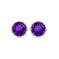 Natural amethyst solitaire stud earrings with screw back from Rosec Jewels, featuring round purple gemstones and secure fastening.