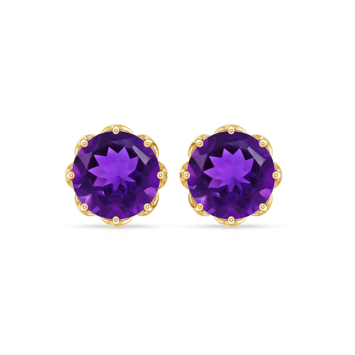 Natural amethyst solitaire stud earrings with screw back by Rosec Jewels, featuring vibrant purple gemstones on sterling silver settings.