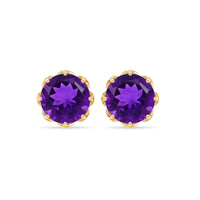 Natural amethyst solitaire stud earrings with screw back by Rosec Jewels, featuring vibrant purple gemstones on sterling silver settings.