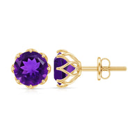 Natural amethyst solitaire stud earrings with screw back by Rosec Jewels, showcasing deep purple gemstones and secure fastening.